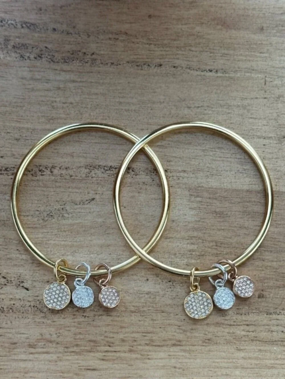 2 Gold Plated CZ Charm Stacking Bangles